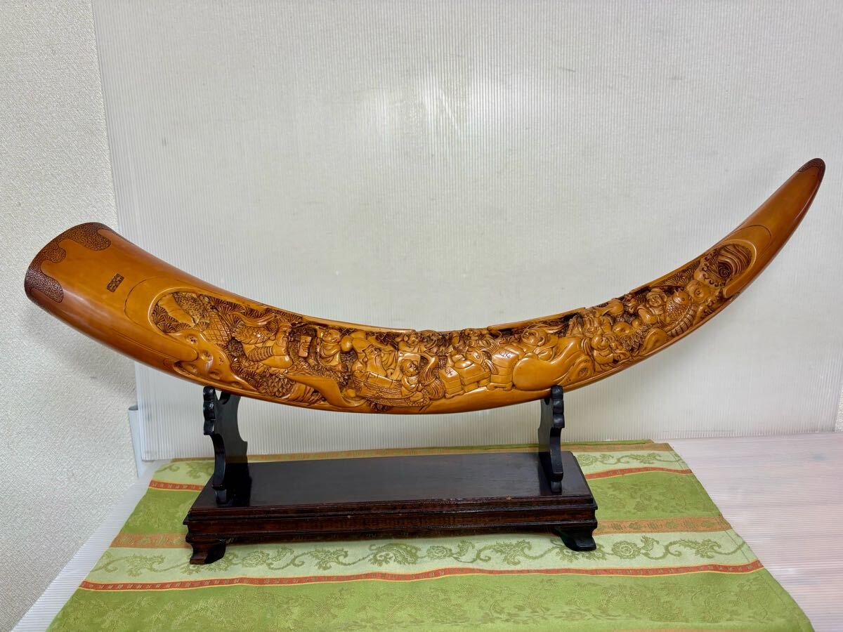象牙風 一本物 置物 オブジェ 七福神 骨董品 彫り物 インテリア 骨董