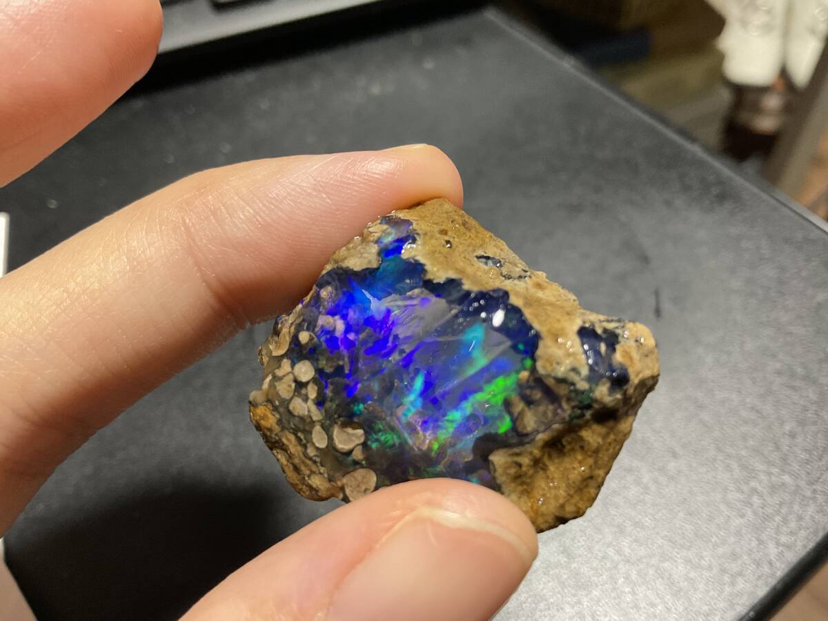 38ct】エチオピア オパール 原石 天然石 鉱物 標本 鉱石 ブルー 38ct