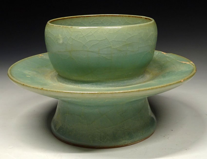 竹里 初出し 清時代 青磁 青釉 水盂 壺 蓋付 箱付 文房具