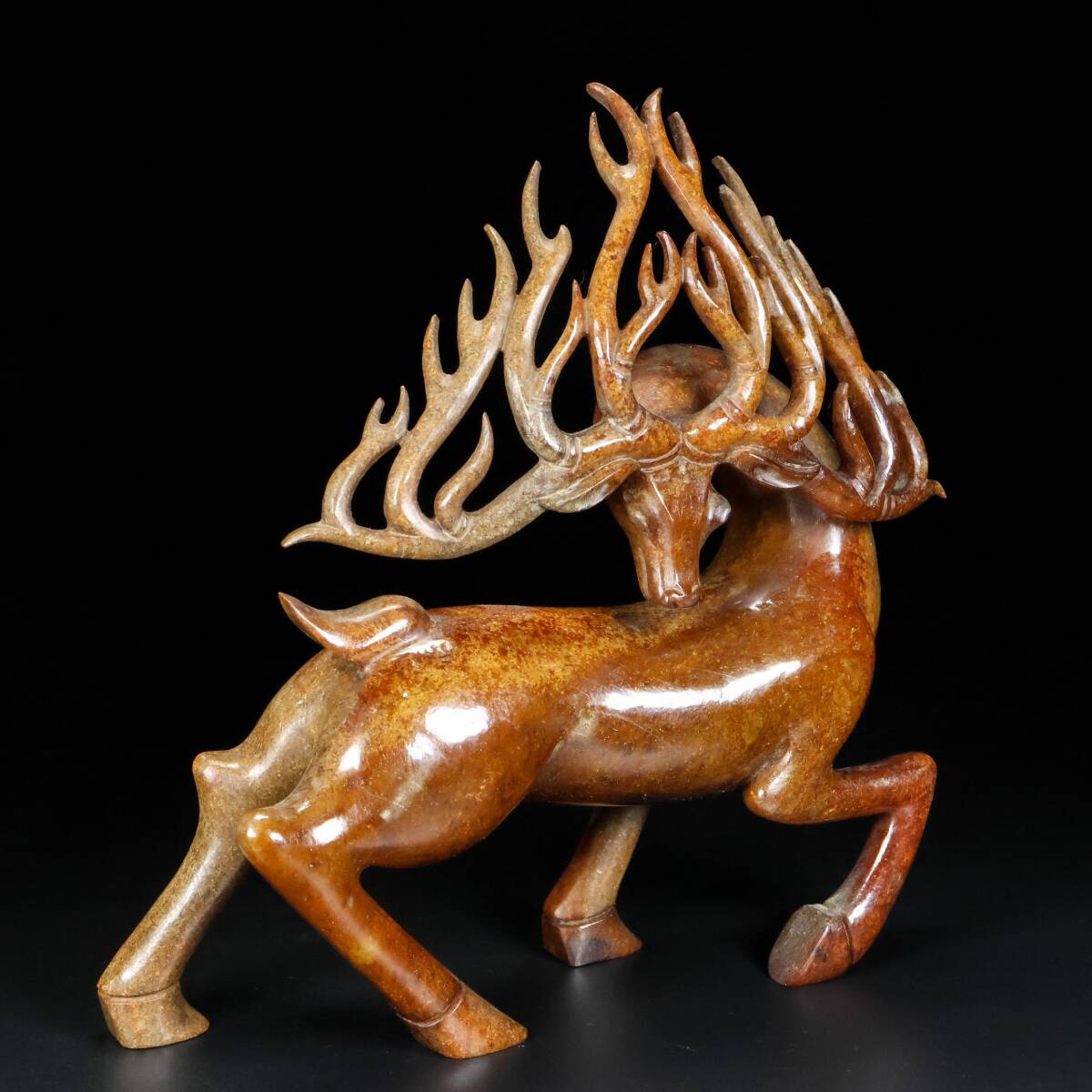 石？玉？の牛の中国的置物 角アリ 25cm、2.3 kg 石？玉？の牛の中国的