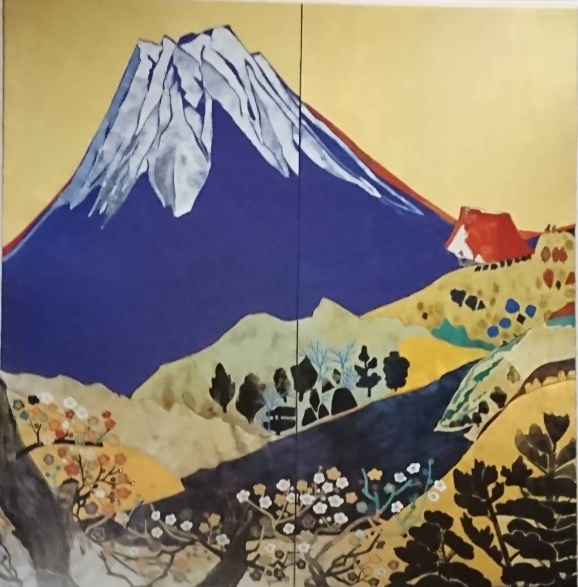 片岡球子「めでたき富士」油彩 F4号 肉筆 サインあり F4号】手描き油彩