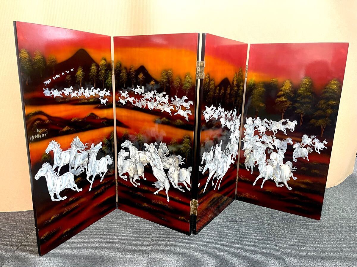 美しい] スクリーンパーテショ衝立屏風美術屏風鶴螺鈿細工螺鈿細工