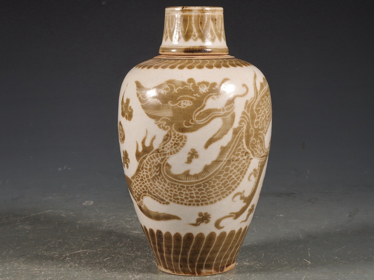 中国古美術・旧蔵宋汝窯・宋真宗御賜款彩繪龍紋