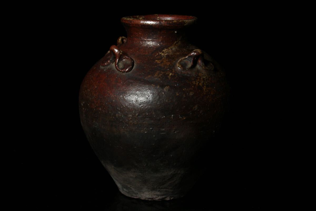 ☆轟☆ 室町時代 古備前 四耳壷 22cm 箱付 壺 飾壷