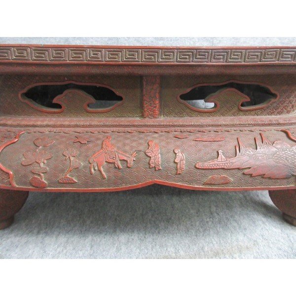 堆朱 平卓 唐人風景図 [B28180] 高さ25.5cm 縦43cm 横63cm アンティーク