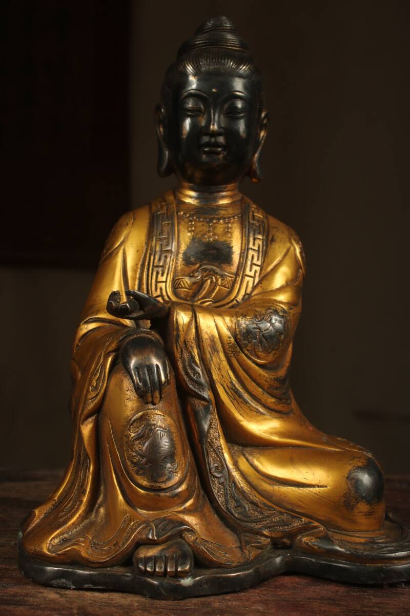 古董 中国明時代 觀音銅像 旧家藏出し