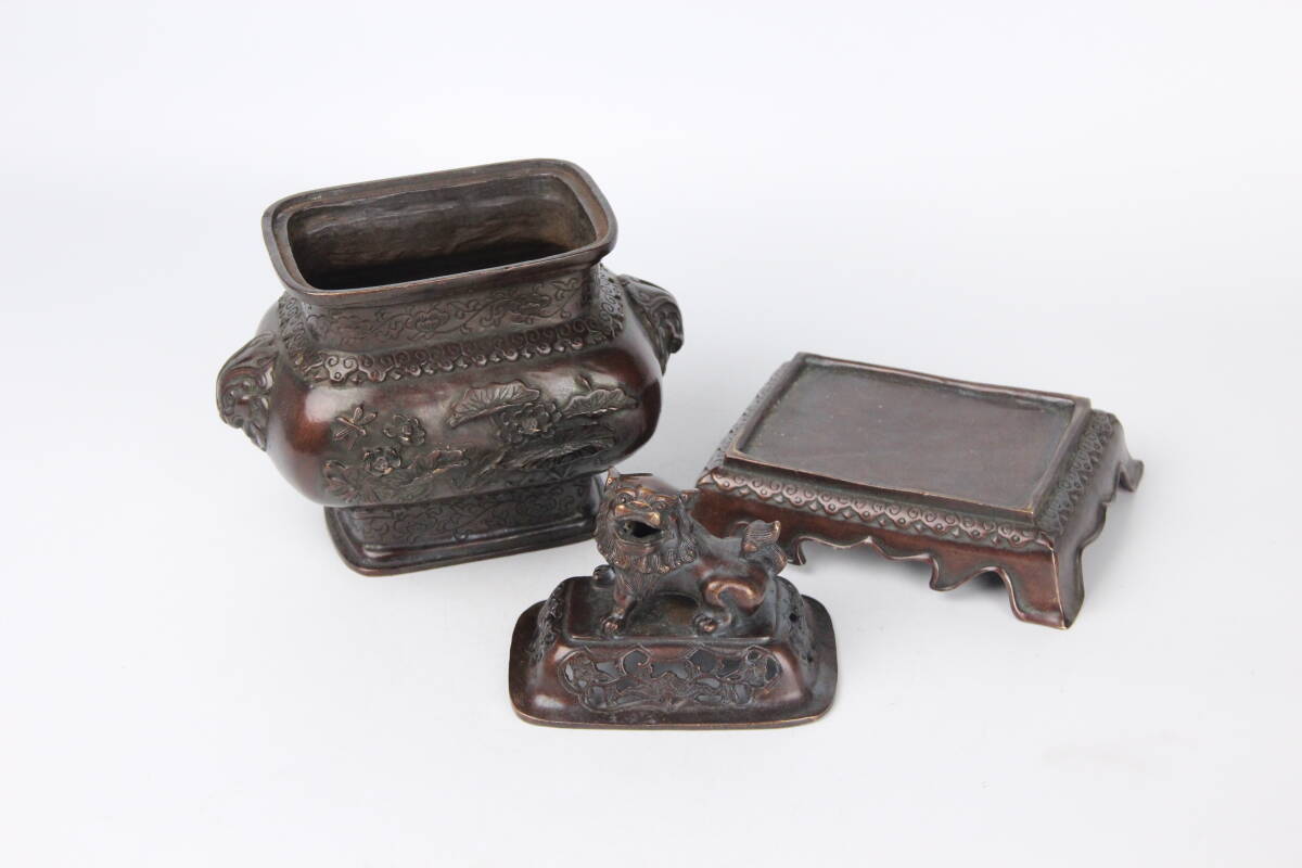 中国 古銅 波刻 木瓜形双耳香炉 M R8837 中国 古銅 波刻 木瓜形双耳