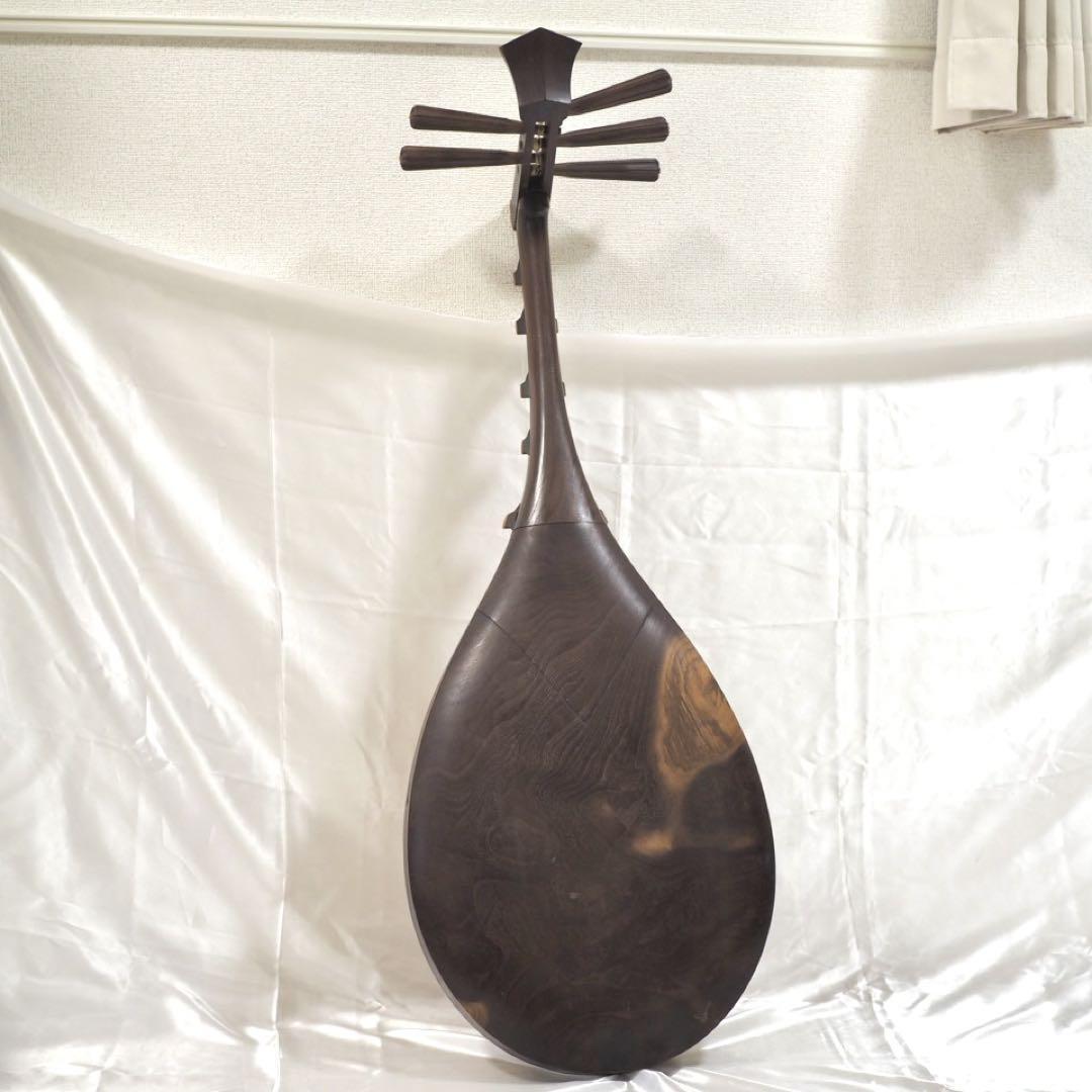 日本のアンティーク 琵琶 撥 弦楽器 和楽器 琵琶 木製 スタンド付き