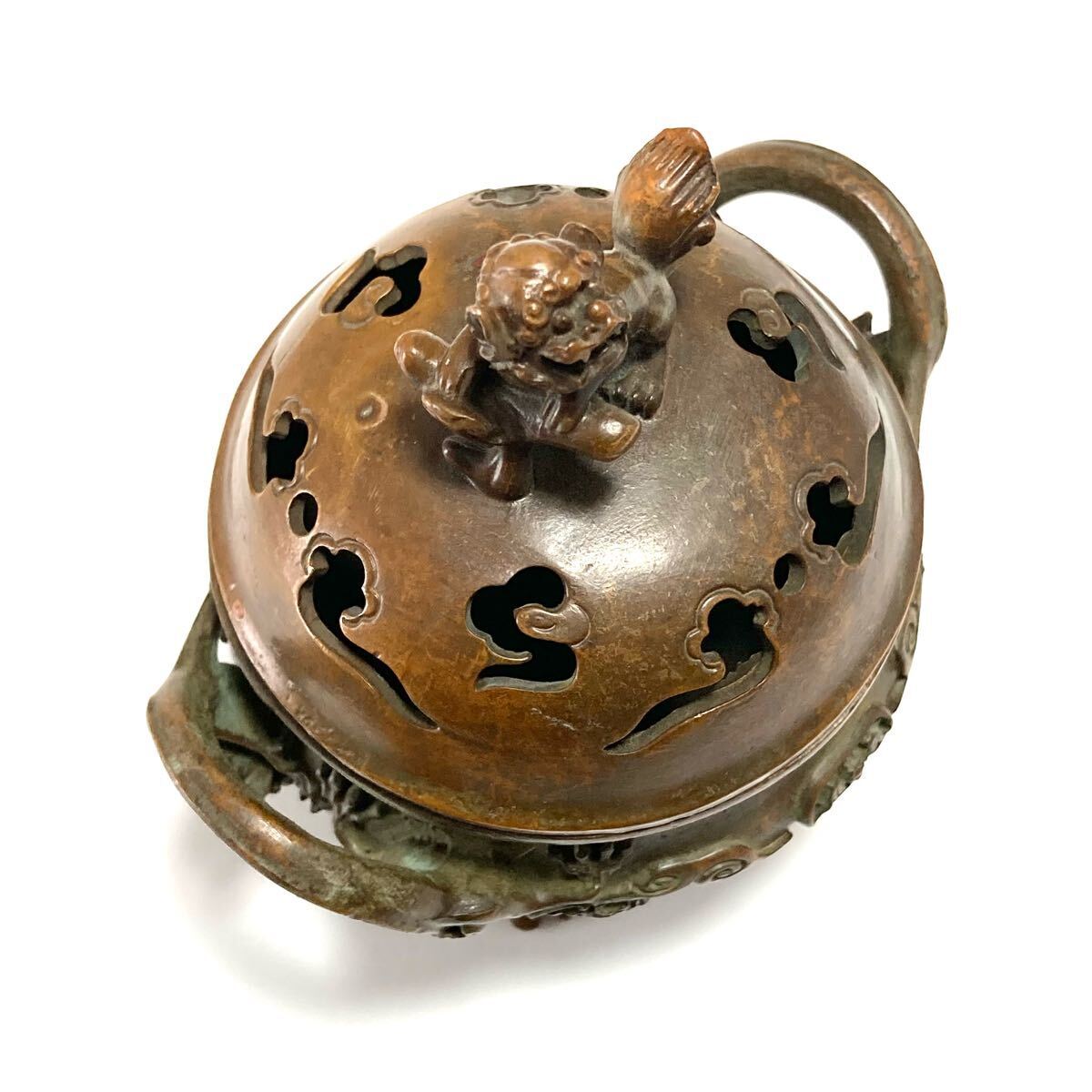 中国 大明宣徳年製 古銅 四方双耳香炉 馬槽爐 V 7933E