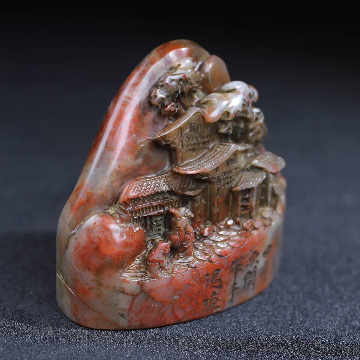 珍品旧蔵* 【清代篆刻家 次閑】寿山石 彫刻 攜童訪友 人物