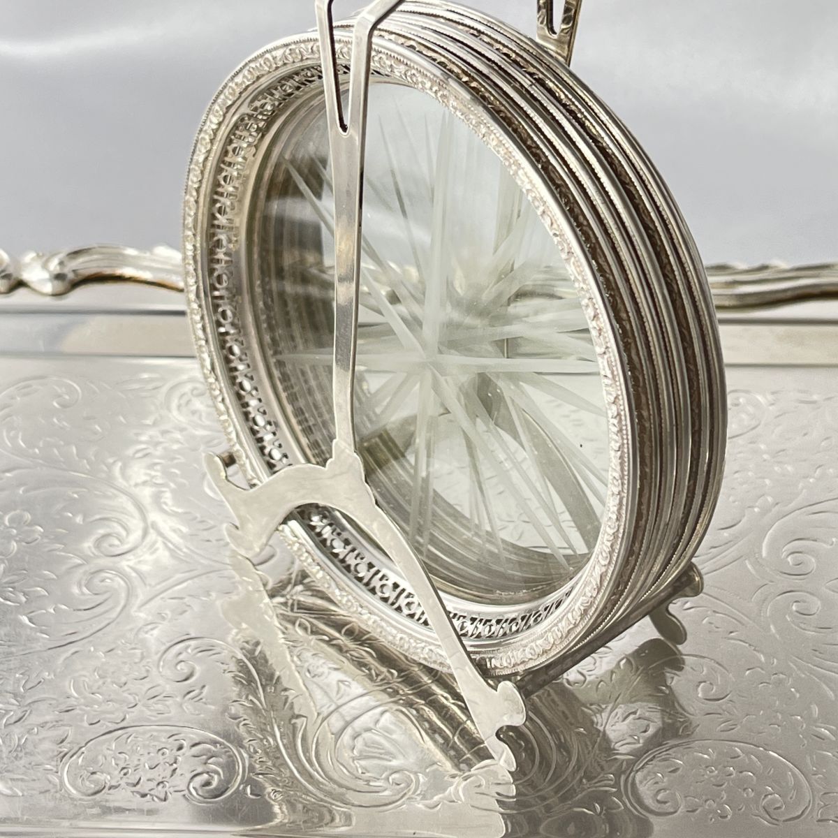 Webster 透かしのコースター【純銀/ガラス】5個 スターリングシルバー