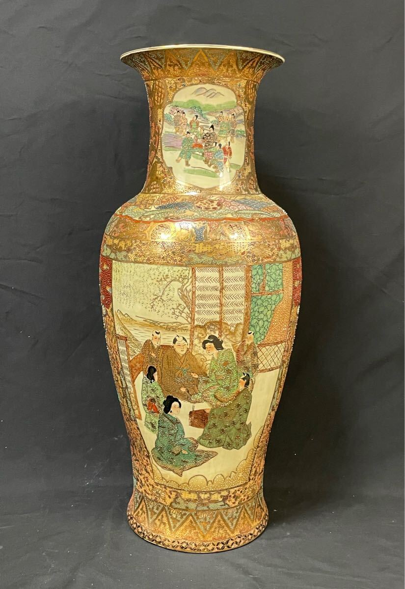 レア 高さ92cm】薩摩 金縁細密絵付瓢箪型 特大 花瓶 大花瓶 大壺 飾り