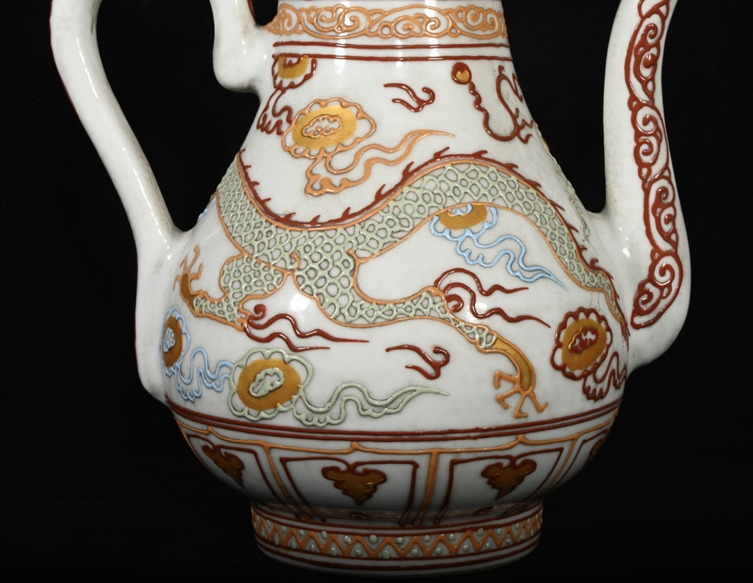 TM6#3144【3.1】中国骨董 人間国宝 磁器【元枢府款瀝粉蒔金龍