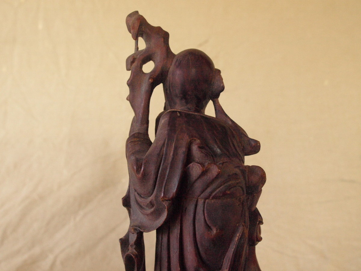 清時代一木造 木彫福禄寿 童子置物26cm 招福 仙人 七福神 寿老人 縁起物