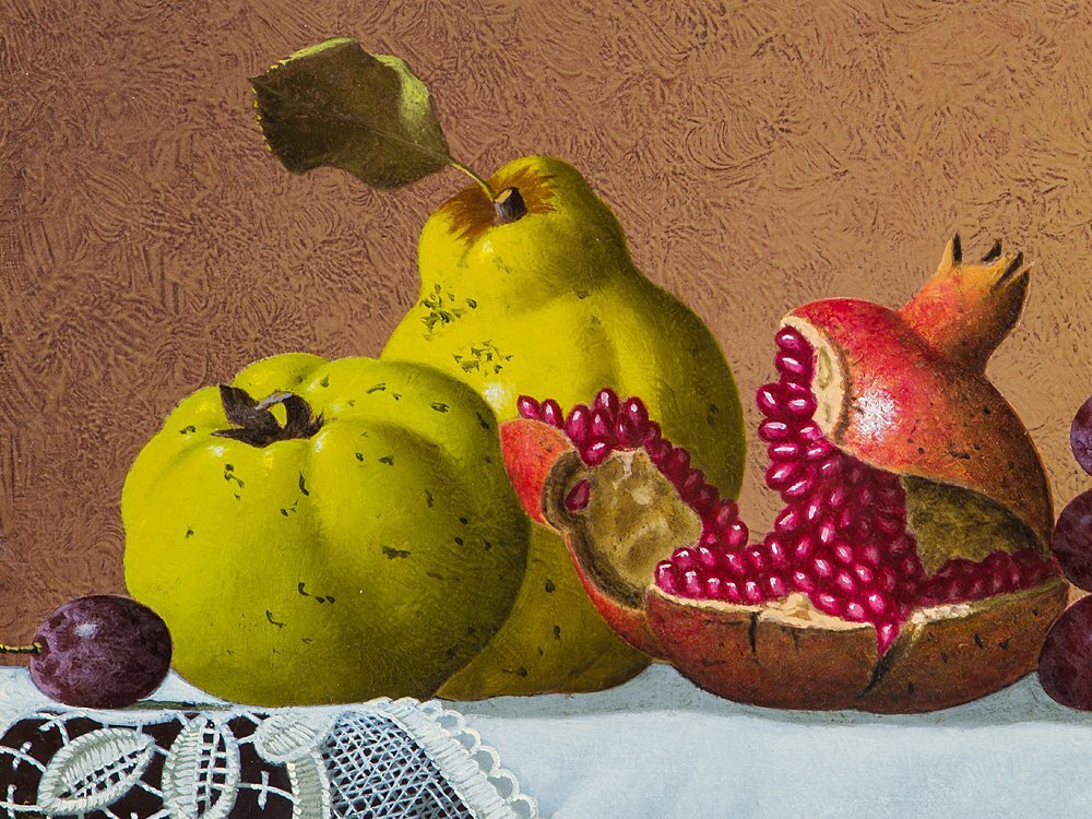 真作】絵画 油彩6号 柘榴と葡萄 モダン静物画 現代アート風 W141 真作