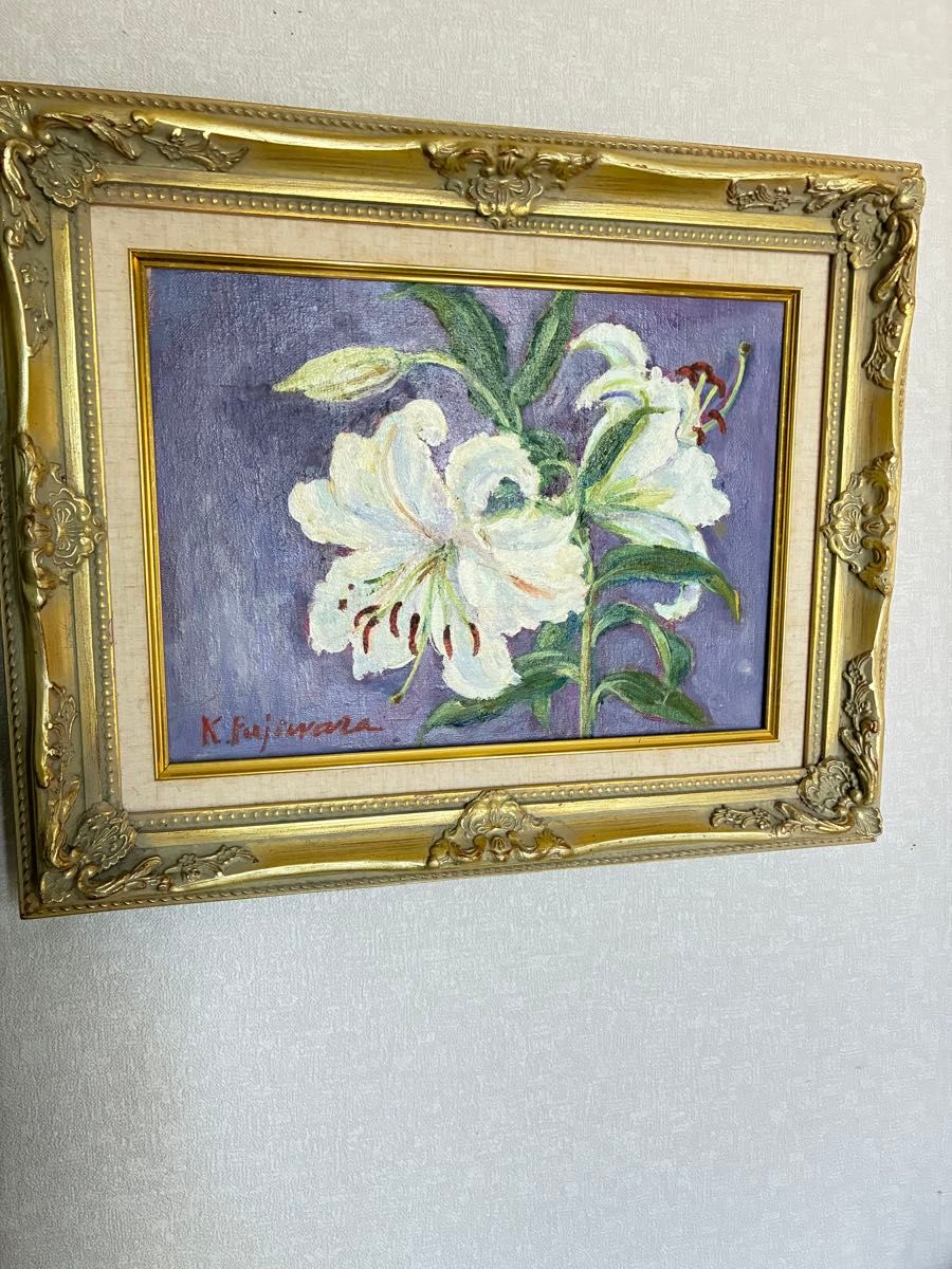 額縁 日本画 花 白い花」 日本画 油彩 絵画 サイン 額縁 インテリア 19