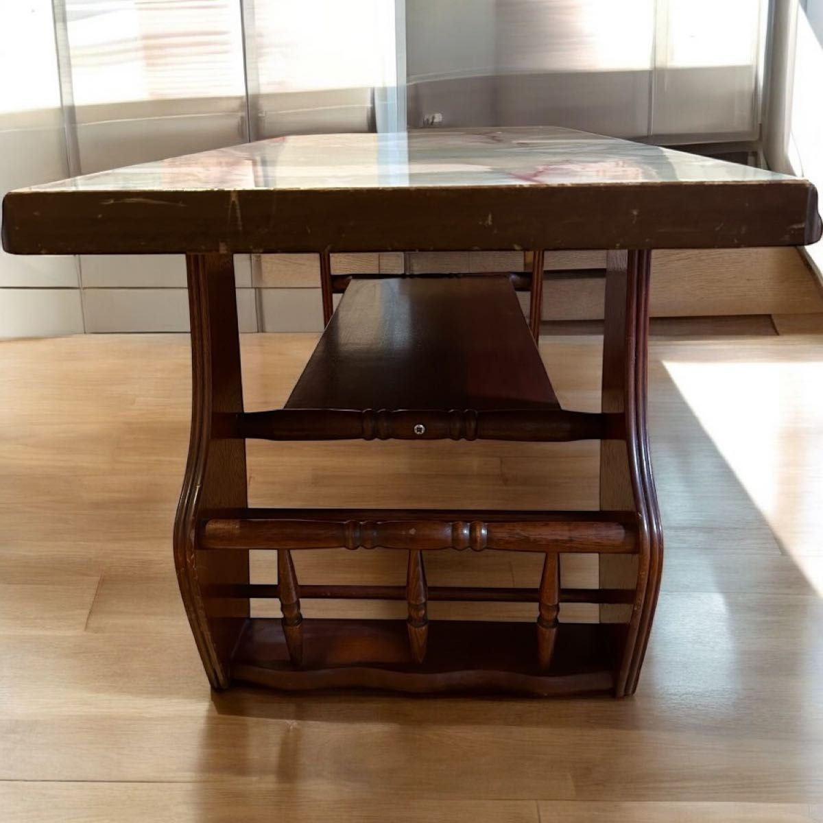 送料込み 昭和レトロ 大理石柄 木製センターテーブル ローテーブル 座