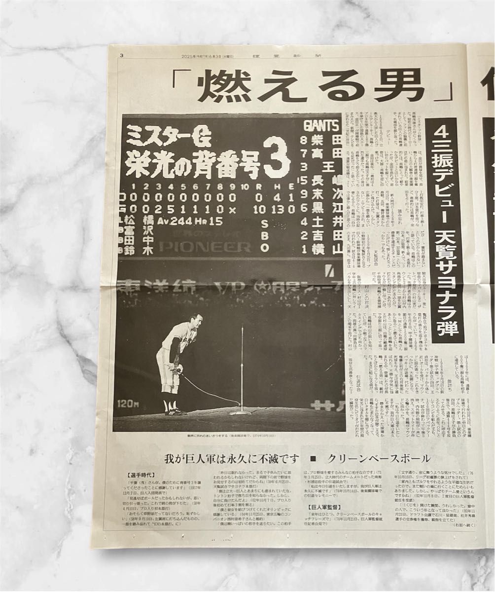 非売品＞長嶋茂雄さん追悼 読売新聞 報知新聞 読売巨人軍3社合同社