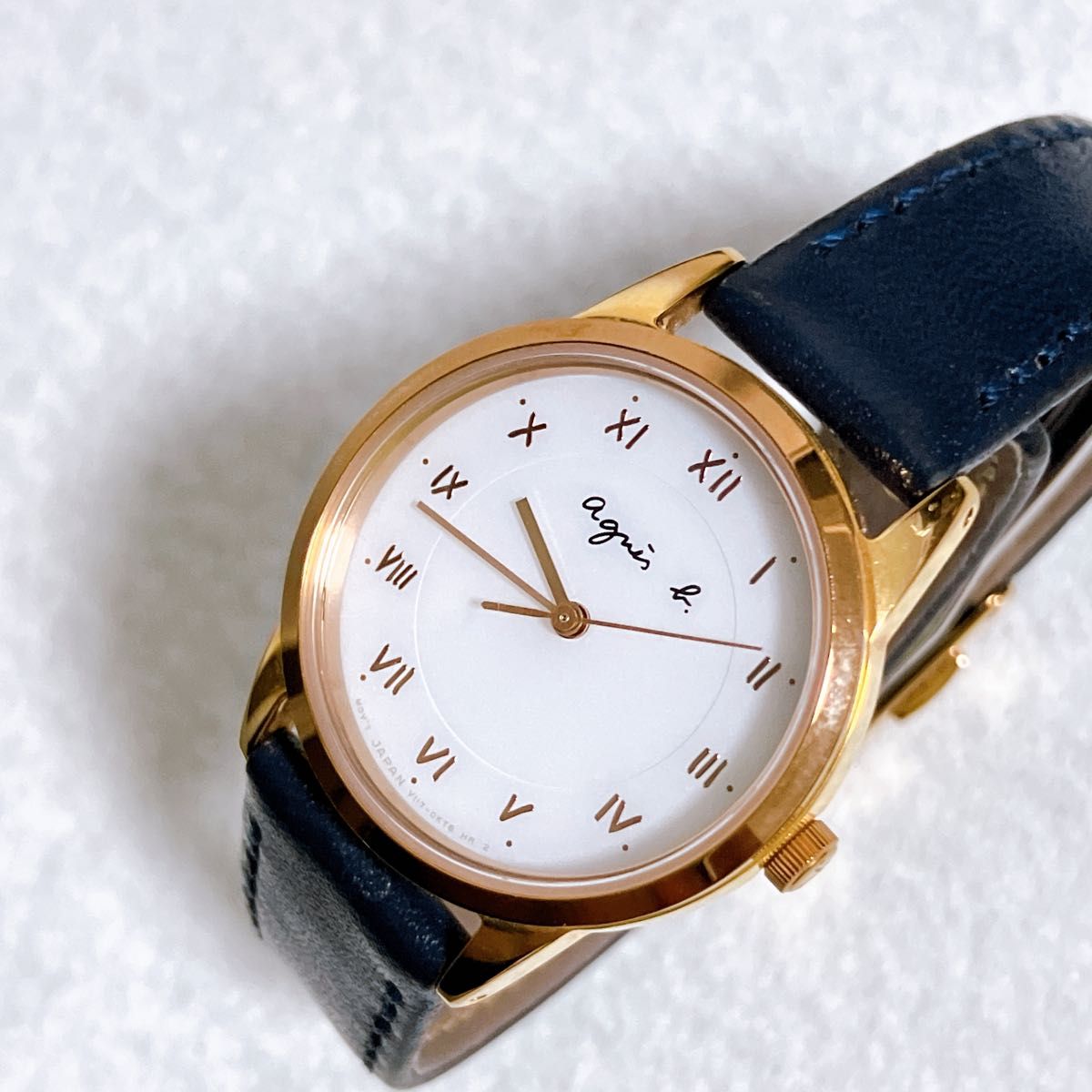 美品agnes bアニエスベー マルチェロ ソーラー腕時計 ネイビーレザー