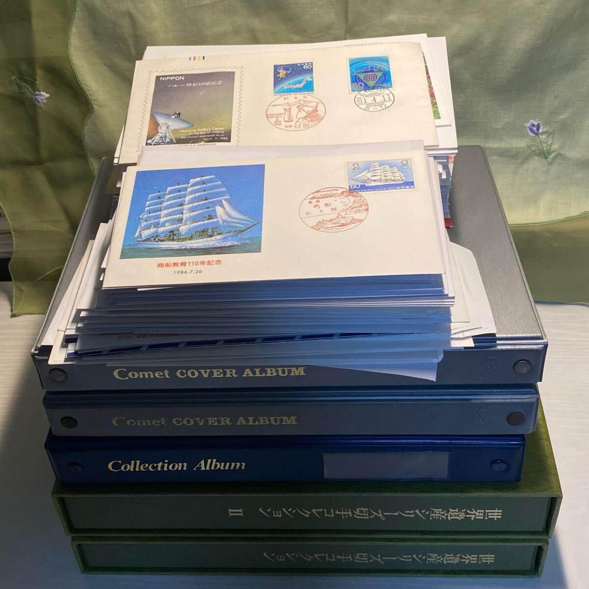 日本、世界の古切手コレクション 古いハガキ3枚 戦前 切手アルバム