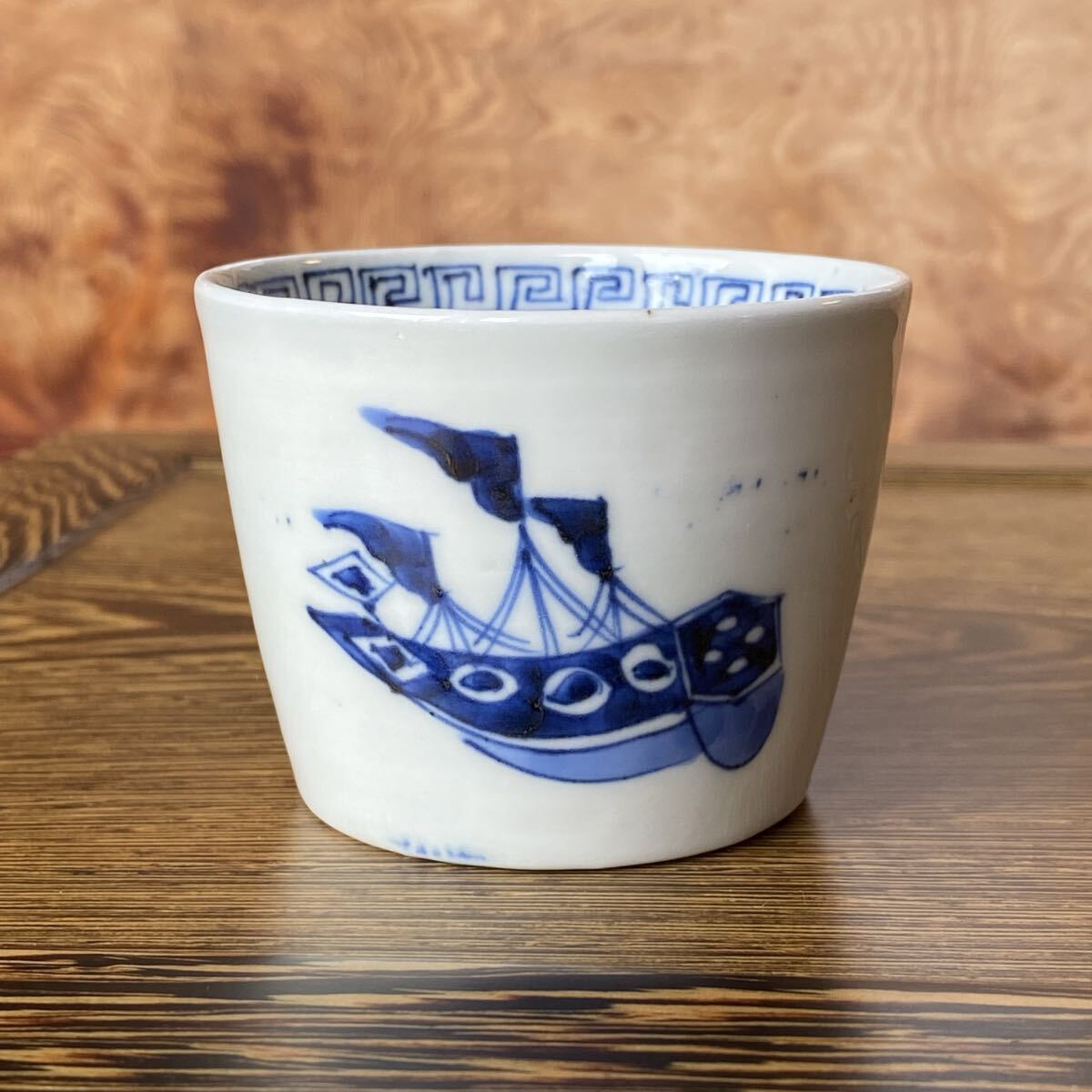 古伊万里 染付 オランダ船文そば猪口 江戸後期 肥前有田産 蕎麦猪口