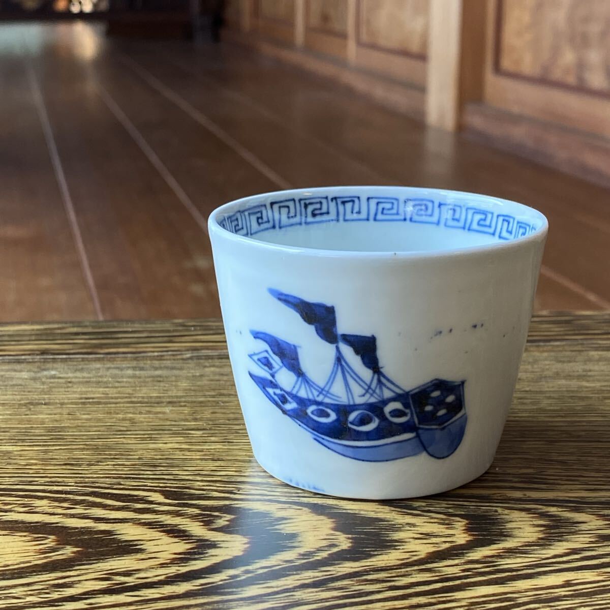古伊万里 染付 オランダ船文そば猪口 江戸後期 肥前有田産 蕎麦猪口