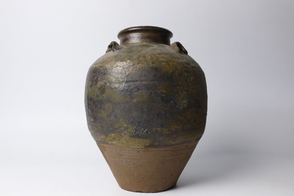 茶道具 伝世 古安南 17～18世紀）釘彫 双龍文 壺 双耳飾壺 骨董品希少