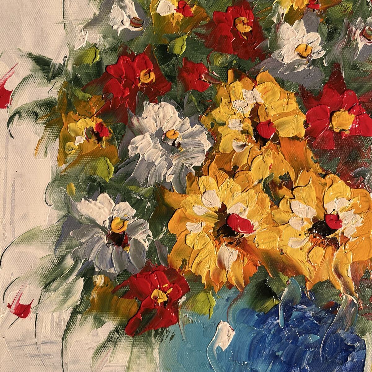 手書き油絵 花瓶の花（大）額付き 絵画 インテリア 油彩画 ☆特大秀作