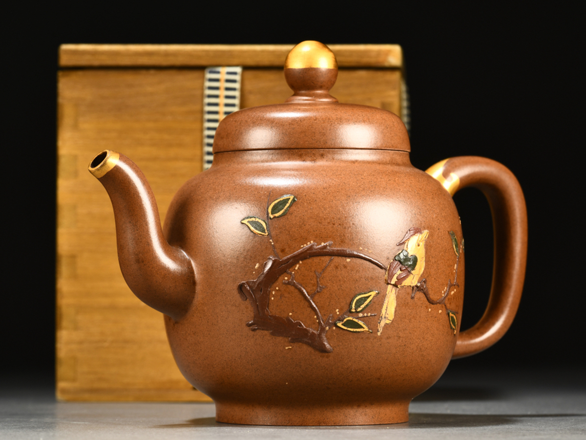 大明萬暦年製 款 五彩龍鳳紋壷 共箱 中国古玩 唐物 入手 中国宜興 紫砂