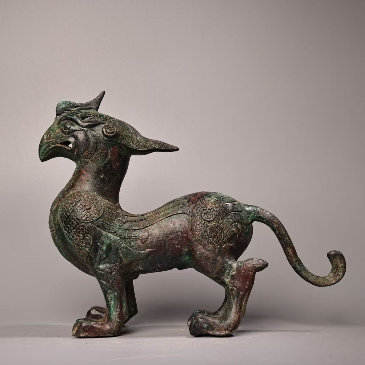 j989中国古玩 旧家収蔵 青銅器 鳥獣 重さ1800グラム 高さ23センチ 幅