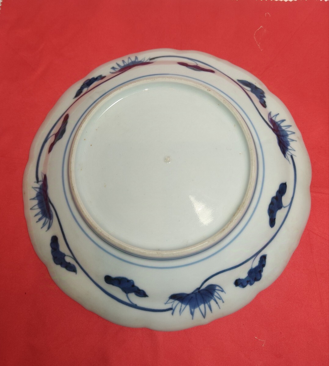 希少・2枚組】江戸期 古伊万里焼 染付 風景画 菊割皿