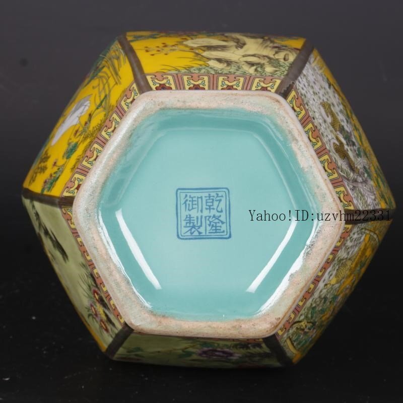 清乾隆蒔金琺瑯彩花鳥六方賞瓶 景徳鎮 陶磁器 装飾品