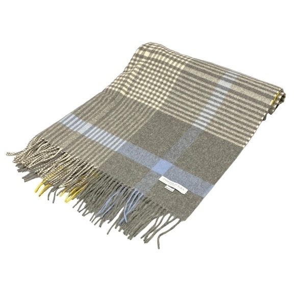 カシミヤ チェック柄 マフラー グレー/イエロー ジョンストンズ
