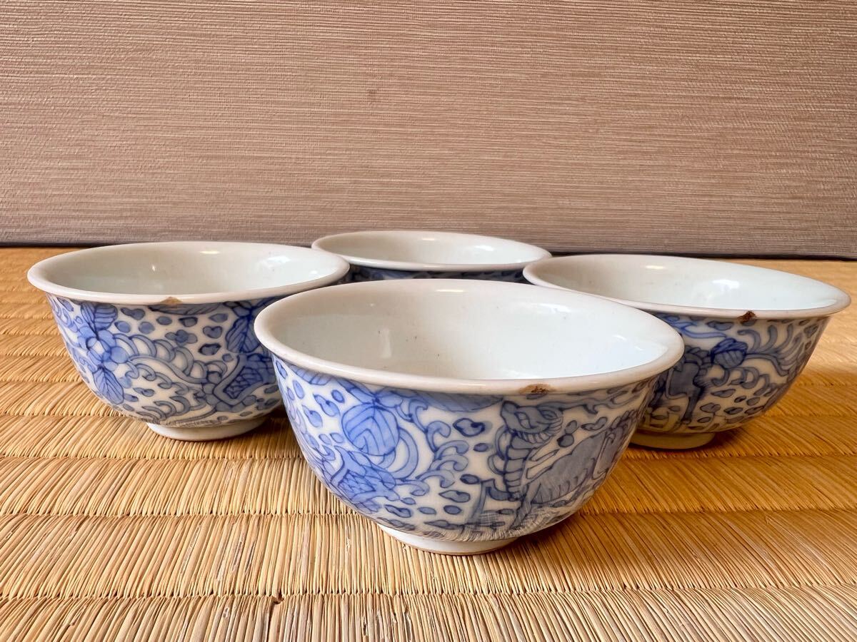 夢工房 古染付 白菜図 玉露 煎茶碗 五客 仕覆入 V-316(染付)｜売買され