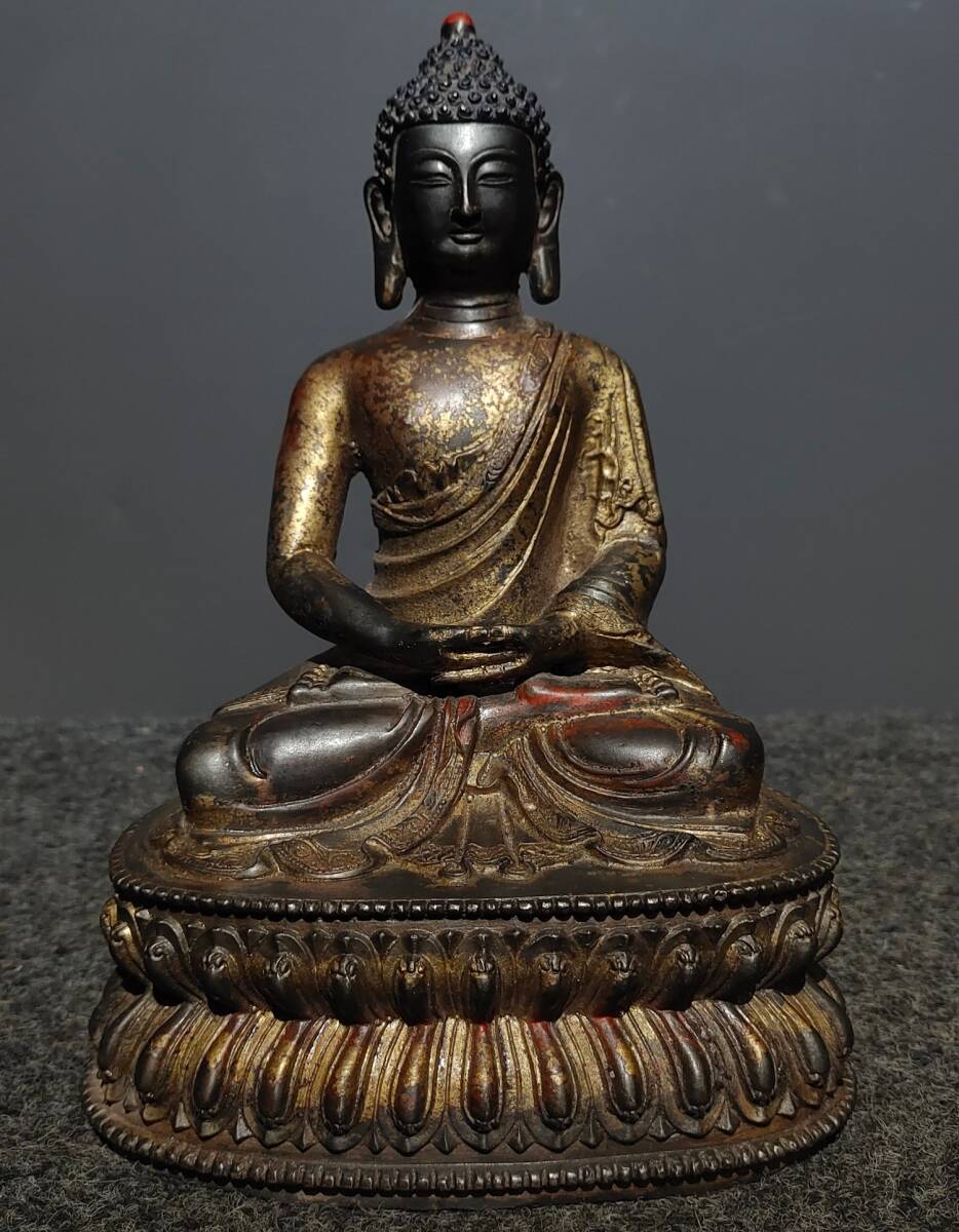 仏像 *珍品旧蔵* 清代 蒔絵朱砂仏像 釈迦牟尼仏 の