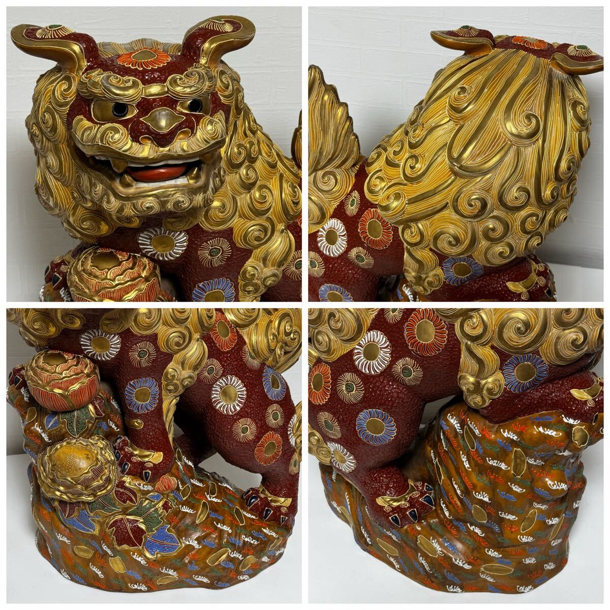 特大サイズ】九谷焼 唐獅子 宝獅子 高さ約60cm 大型 特大 開運置物