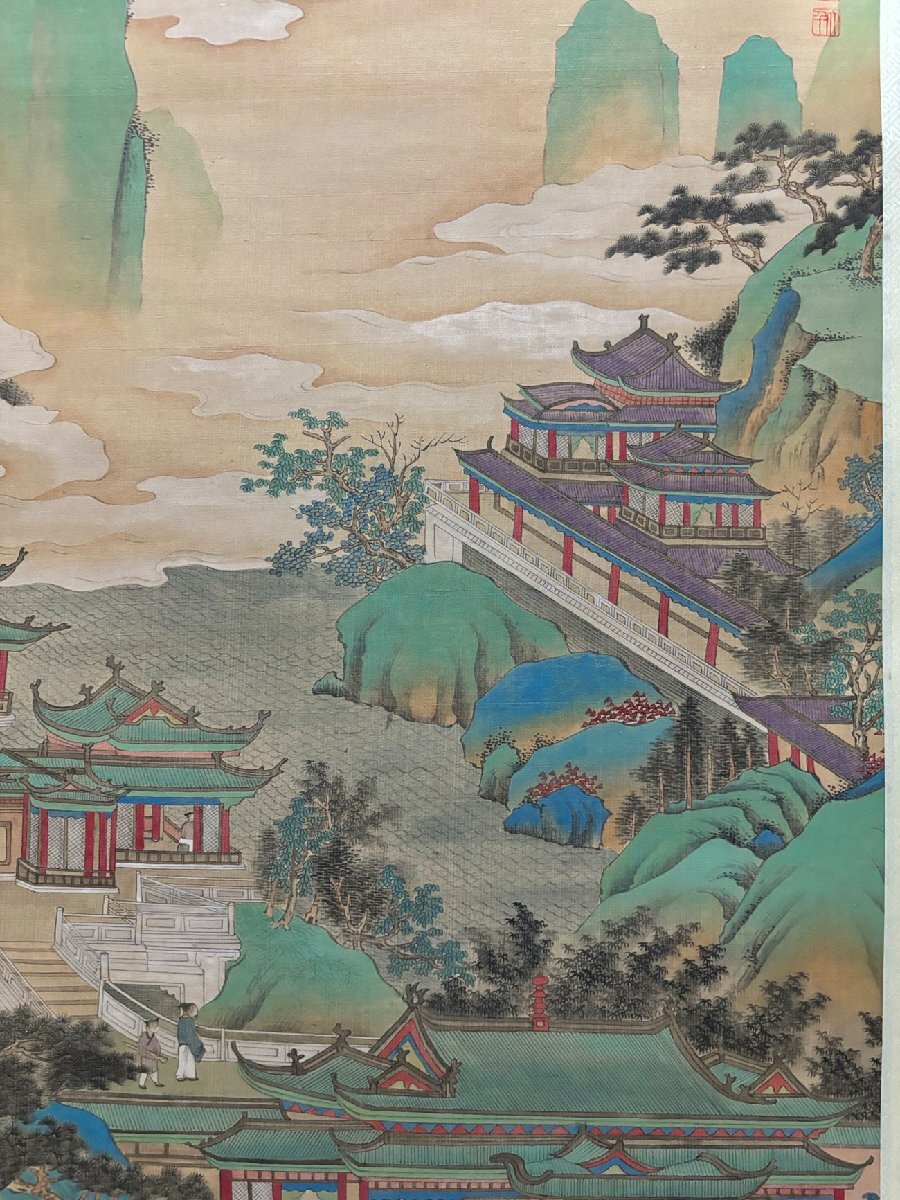 水墨画 掛け軸 悟桐双兎 謝陽画 兎 中国 張大千大風堂 カラー 箱付