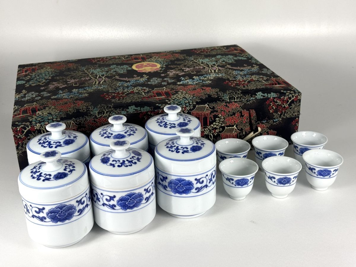 古い煎茶道具 茶器揃 唐木倹飩器局 古錫茶壷 青花茶器