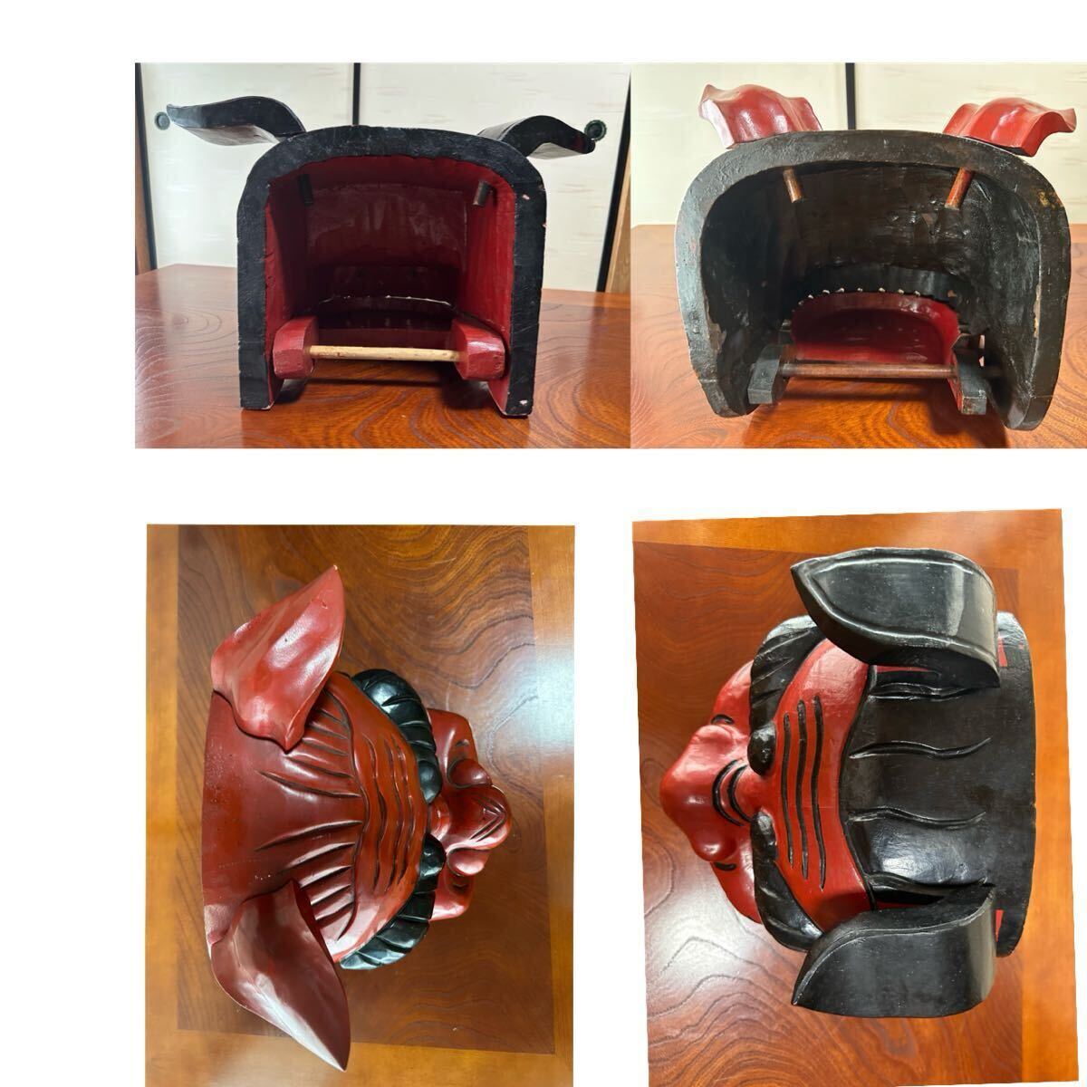 郷土工芸品［夫婦獅子頭］座布団付き