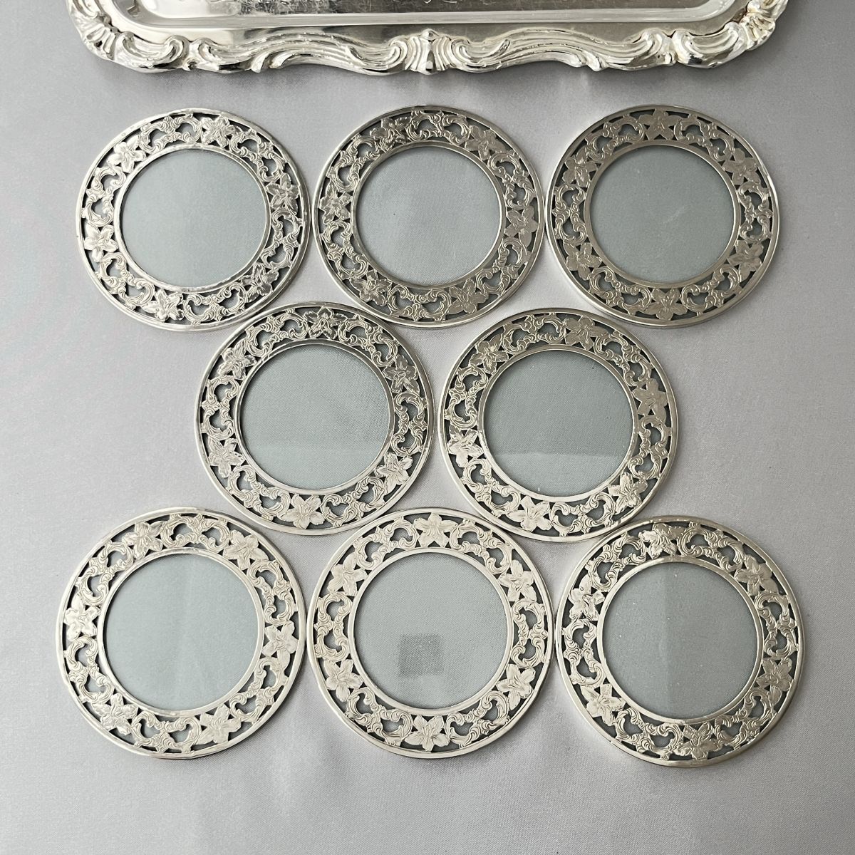 Webster】ワイングラスコースター 8枚【純銀/ガラス】 ホルダー