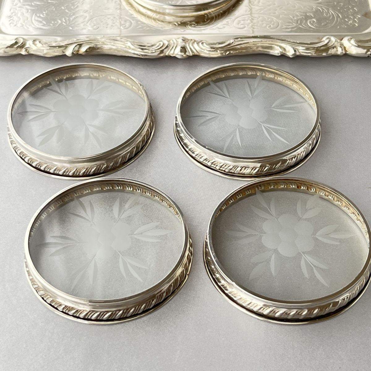 純銀 / ガラス】ワイングラスコースター 4枚 スターリングシルバー