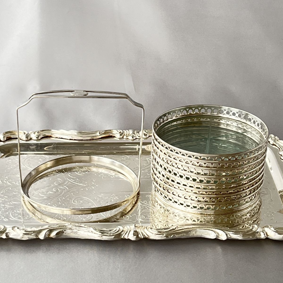 WEBSTER】 【純銀/ガラス】コースター 8枚 / ホルダー スターリング