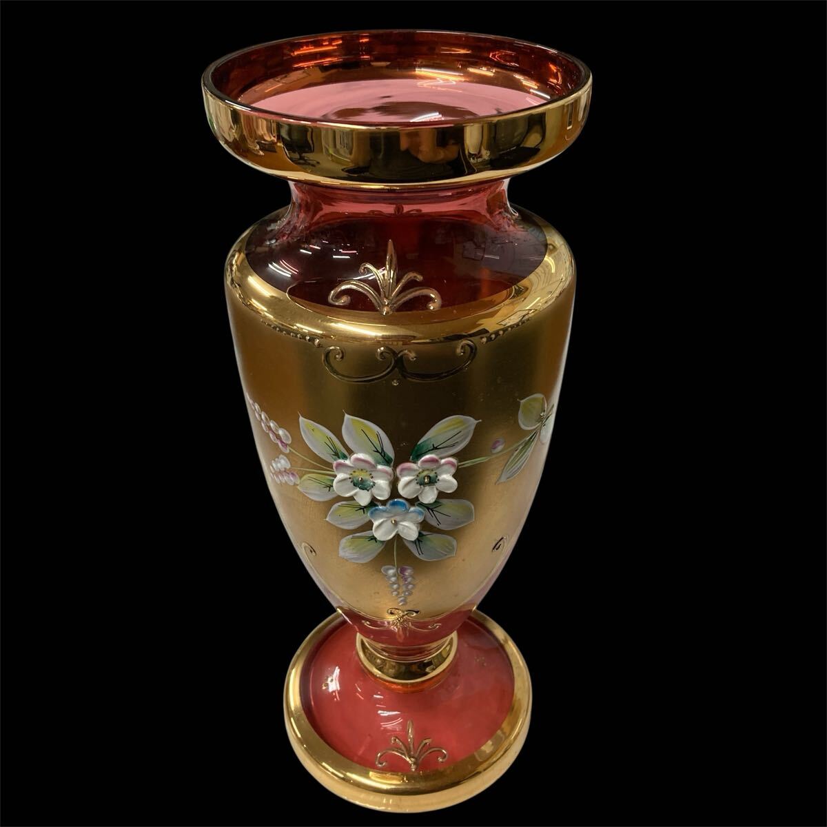 新品未使用 箱付き ボヘミアグラス ボヘミアンガラス 金彩 花瓶