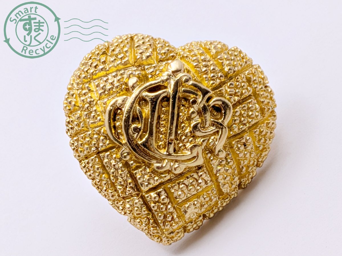 クリスチャンディオール ダブルハート ブローチ ゴールド ライン