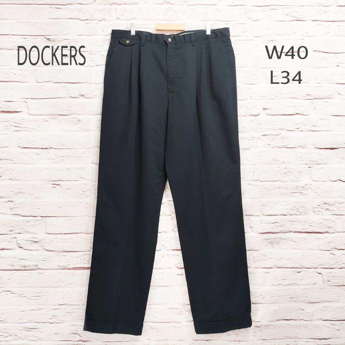 00s DOCKERS チノパン ブラック ツータック 33×32 良品 90s 00s