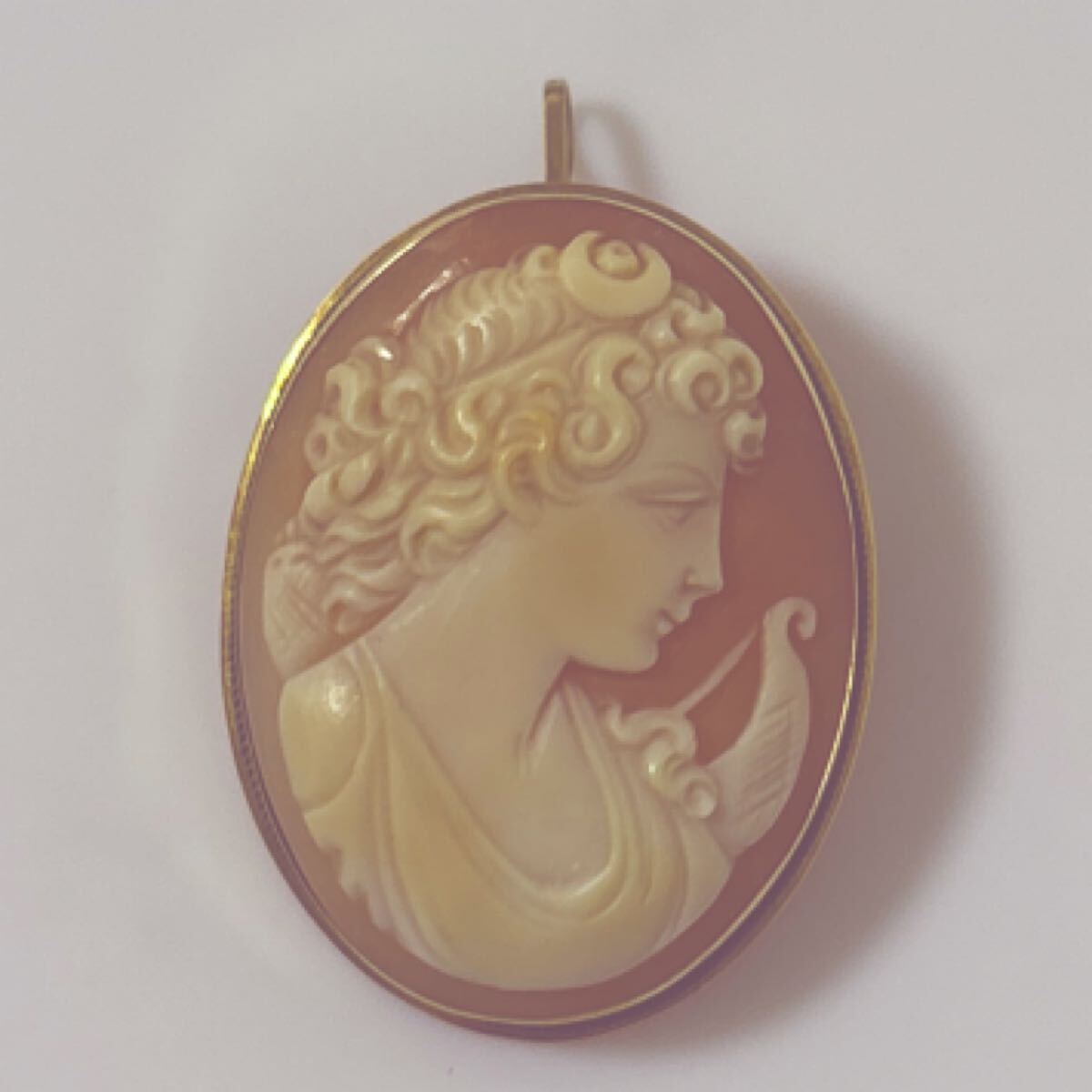 K18刻印] シェルカメオ 18金 ブローチペンダント兼用 6g 女性横顔