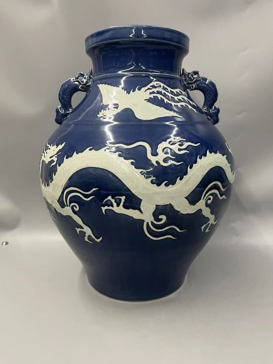 島田文雄作 青白磁 花入 共箱 略歴付 花瓶 茶道 掛花入