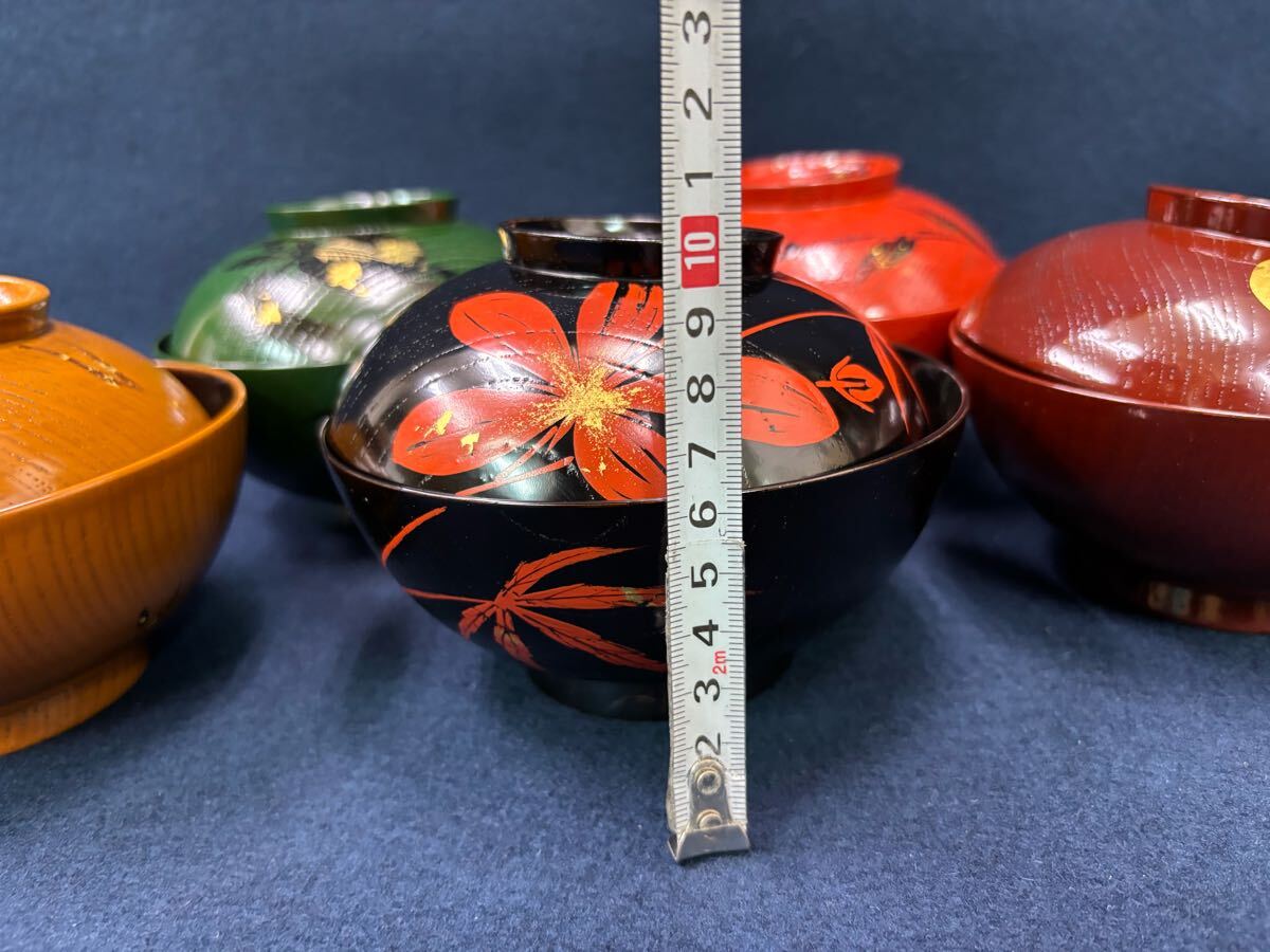 e2697 蝶蒔絵 煮物椀 五客 木箱入り 蒔絵 吸物椀 懐石道具