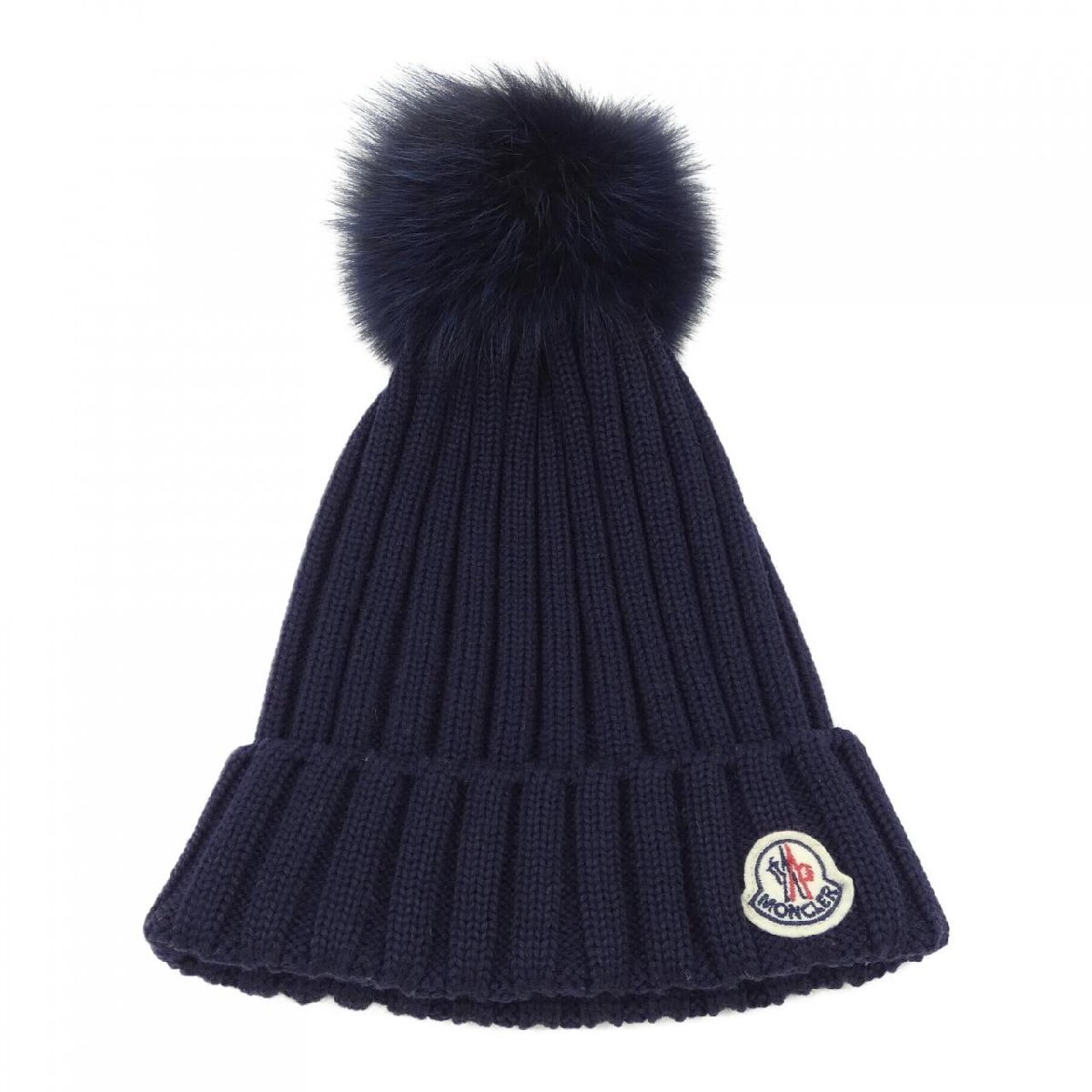 モンクレール リアルファー ニット帽 ネイビー ネイビーブルー ニット
