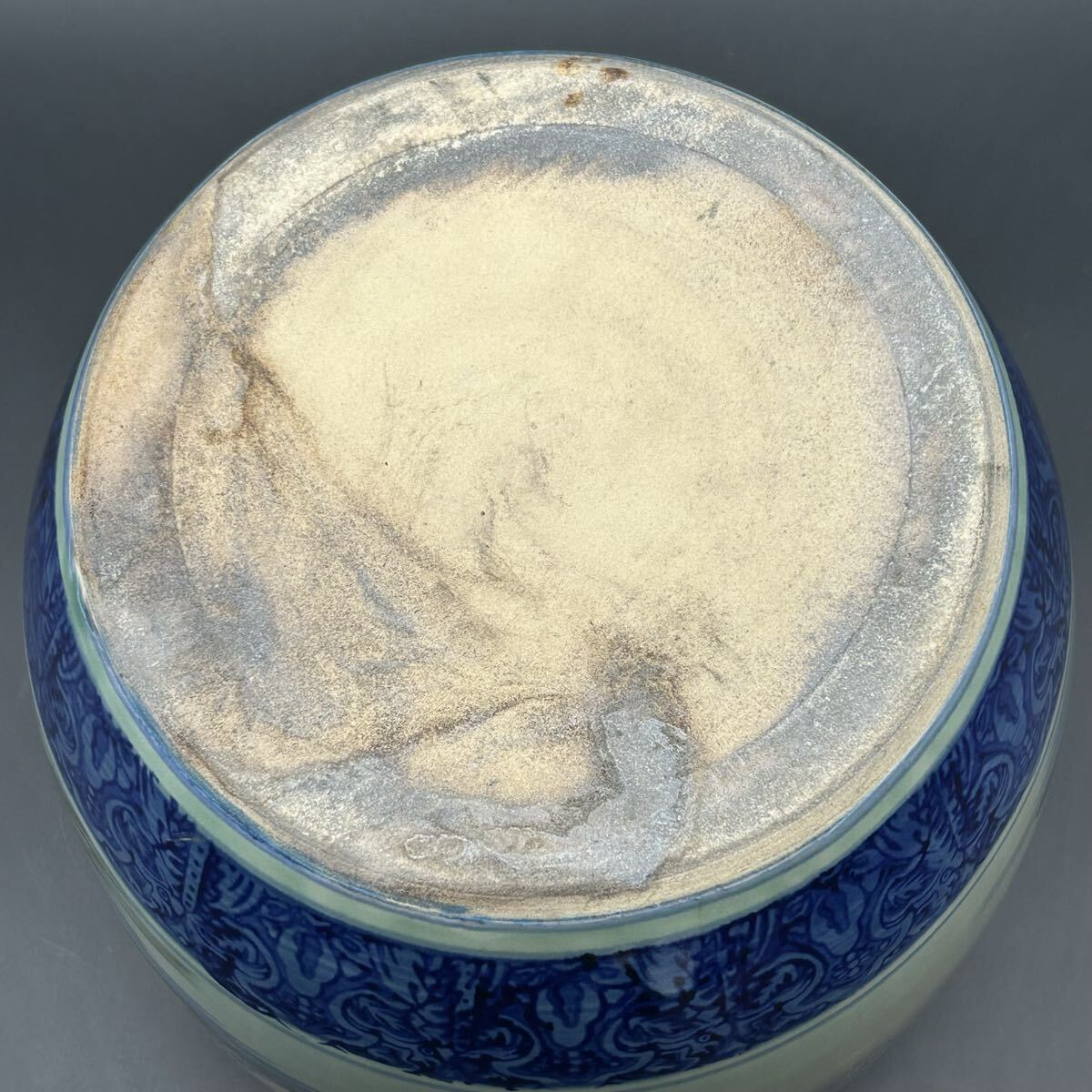 8k2 たちばな焼 火鉢 染付 山水図 陶器 高さ約23cm 約幅26.5